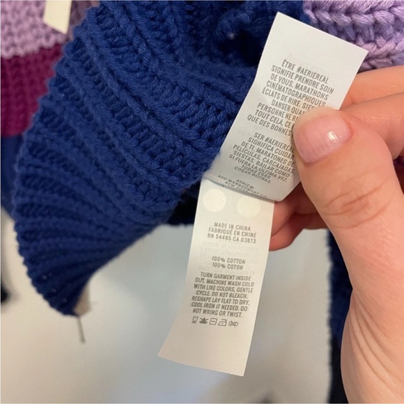 Aerie Colorblock Striped Double Zip Chunky Knit Sweater multi-color designs XL. - Picture 10 of 10